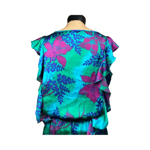 Express Womens Sleeveless Floral Ruffle Front Peplum Blouse With Elastic Waist - Picture 7 of 14